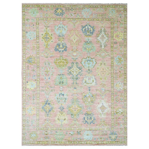 Misty Rose Pink, Hand Knotted Natural Dyes, Oushak Fabuloso with All Over Geometric Design, Pop Of Colors, Extra Soft Wool, Oriental Rug