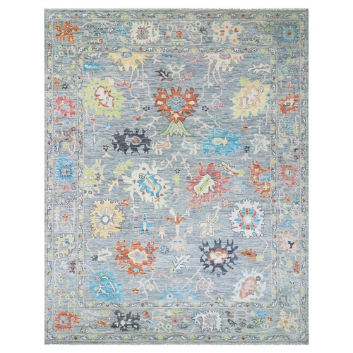 Silver Gray, Oushak Fabuloso with Floral Colorful Motifs, Extremely Durable, Pastel Colors, 100% Wool, Hand Knotted, Vegetable Dyes, Oversized Oriental Rug