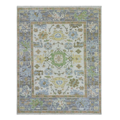 Dove White, 100% Wool, Pastel Colors, Oushak Weave and Design, Distinct Abrash, Hand Knotted, Oriental Rug