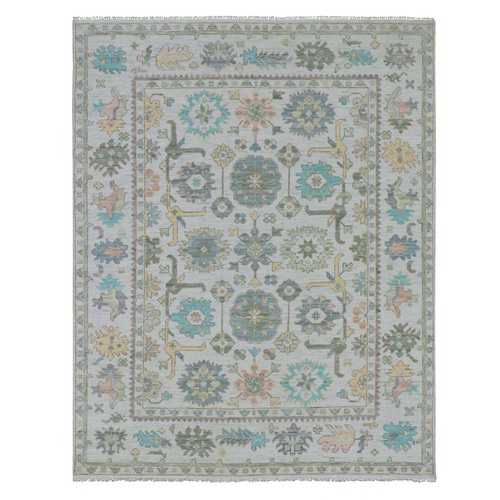 Cascading White, Hand Knotted, Oushak Weave and Design, Lush Pile, 100% Wool, Pastel Colors, Oriental Rug
