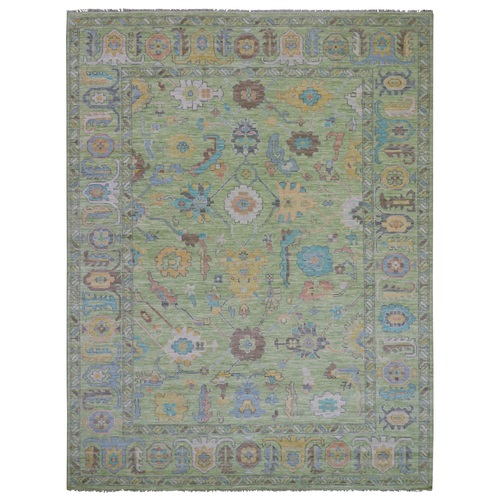 Pistachio Green, 100% Wool, Soft to the Touch, Hand Knotted, Lush Pile, Colorful Oushak Weave, Oriental Rug