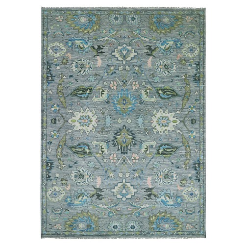 Spanish Gray, Pure Wool, Oushak Weave and Design with Deer Figurines, Hand Knotted, Lush and Plush, Oriental Rug