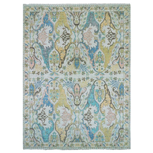 Snow Ivory, Bijar Garus Design with Pastel Colors, Thick and Plush, Hand Knotted, Natural Wool, Oriental Rug