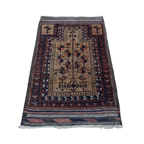 Camel Hair, Antique Persian Baluch with Prayer Design, Pure Wool Hand Knotted, Oriental 