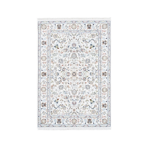 Ivory, Nain with All Over Flower Design, 250 KPSI, Wool and Silk, Hand Knotted, Oriental Rug