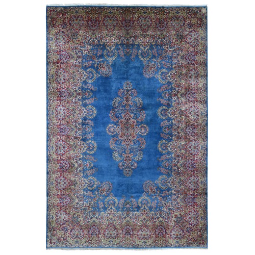 Denim Blue, Semi Antique Persian Kerman, Excellent Condition, Clean, Full Pile & Soft, Hand Knotted, Pure Wool, Oversized Oriental Rug