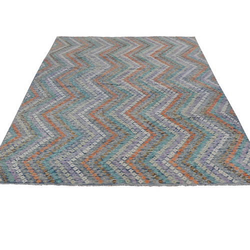 Colorful, Hand Woven Afghan Maimana Kilim with Zig Zag Design, Veggie Dyes Pure Wool, Oriental 