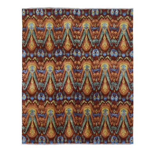 Chocolate Brown, Ikat Design with Vibrant Colors, 100% Wool Hand Knotted Oriental 