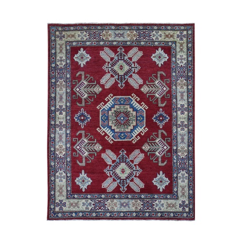 Rich Red, Afghan Special Kazak with Geometric Design, Natural Dyes, Hand Knotted, Pure Wool Oriental 