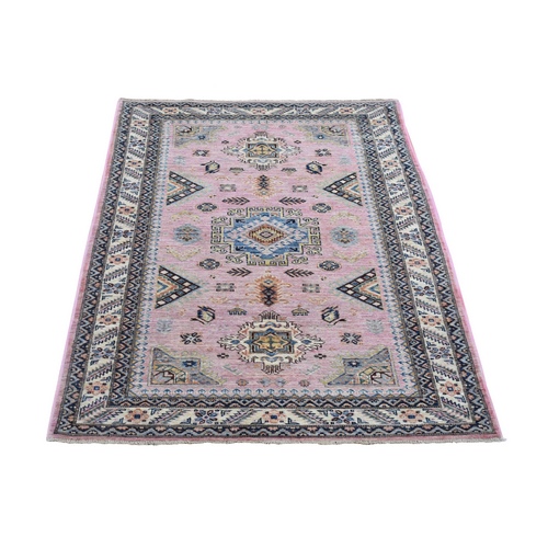 Light Rose, Afghan Super Kazak with Soft Colors, Hand Knotted Shiny Wool Natural Dyes, Oriental Rug