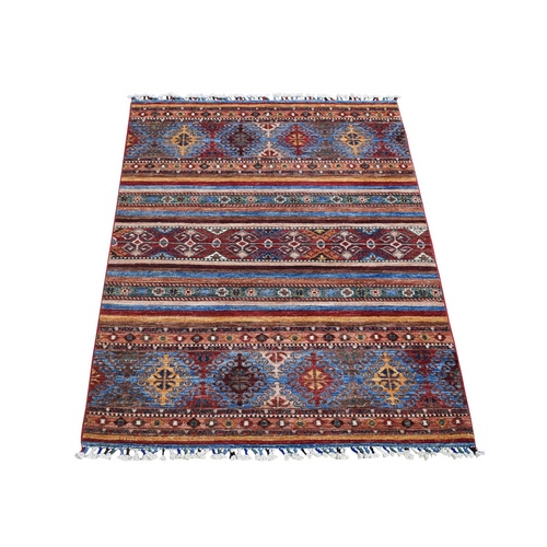 Colorful, Afghan Super Kazak with Khorjin Design, Soft Wool Hand Knotted Natural Dyes, Oriental Rug