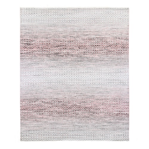 Pink, Pure Wool Modern Chiaroscuro Collection Thick and Plush Hand Knotted Oriental 