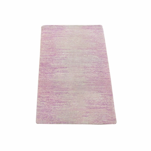 Pink with Touches of Ivory, Thick and Plush, Pure Wool Only, Striae Design, Hand Knotted Oriental Rug