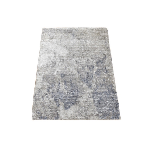 Light Gray, Textured Wool with Plant Based Silk, Modern Abstract Design, Hand Knotted, Mat Oriental 