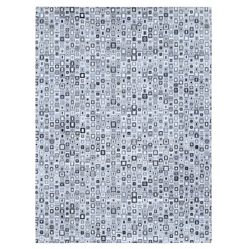 Stone Gray, THE SQUARES Design, Silk with Textured Wool Hand Knotted, Oriental 