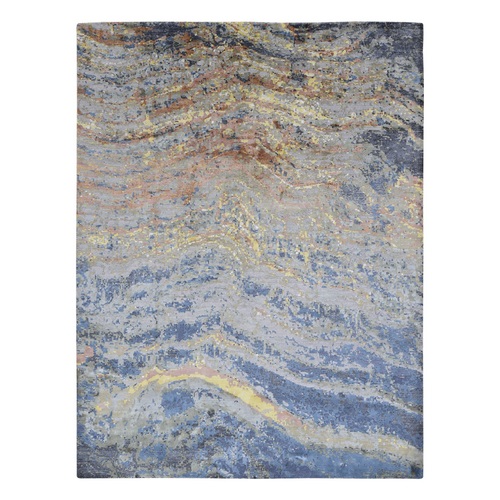 Stone Gray, Modern Wave and Mountain Design, Wool And Pure Silk Hand Knotted, Oriental Rug