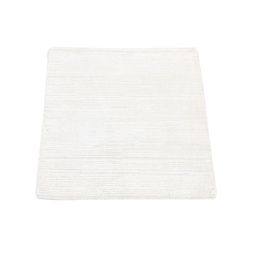 Ivory, Hand Knotted Modern Design, Silk with Textured Wool, Sample Fragment, Mat Square Oriental Rug