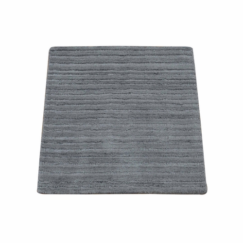 Gray, Modern Design, Hand Loomed, Textured Wool, Hi and Lo, Sample Fragment, Mat Oriental 