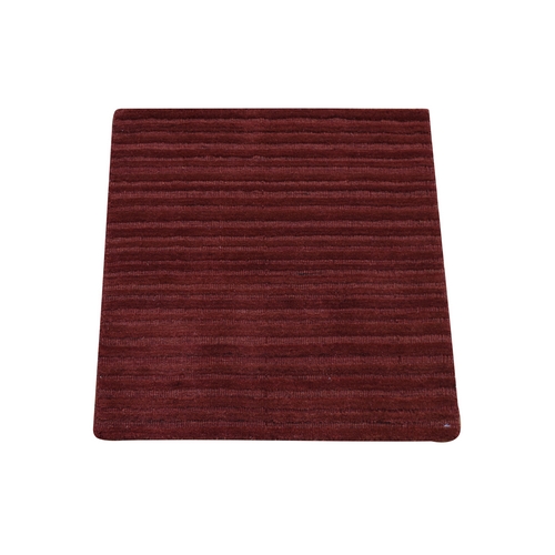 Deep Red, Hand Loomed, Modern Stripe Design, Textured, 100% Wool, Sample Fragment, Mat, Oriental 