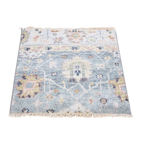 Gray, Pure Wool Hand Knotted, Supple Collection Oushak Design, Sampler Square Oriental 