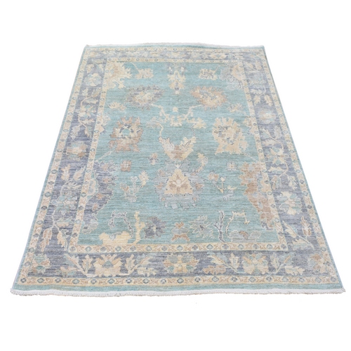 Light Blue, Angora Oushak with Soft Colors, Hand Knotted Soft Wool, Oriental Rug