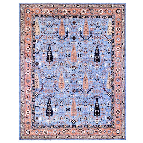 Light Blue, Fine Peshawar with Willow and Cypress Tree Design, Hand Knotted Pure Wool, Oversized Oriental Rug
