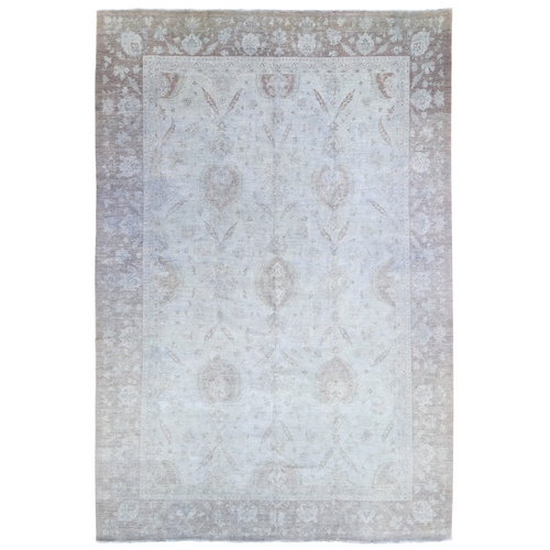Silver Wash Peshawar with Soft Colors, Hand Knotted Pure Wool, Oversized Oriental Rug