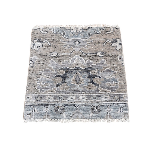 Taupe, Hand Knotted, Silk with Textured Wool, Oushak Influence, Sample Fragment, Square Oriental Rug