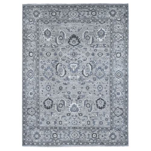 Silver Gray, Peshawar with Sultanabad All Over Design, Hand Knotted, Pure Wool Oriental 