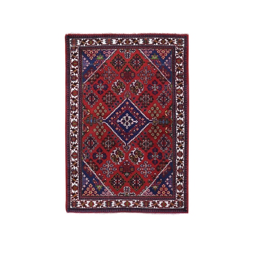 Tomato Red, Semi Antique Persian Joshogan with Geometric Design, Full Pile, Excellent Condition, Hand Knotted, Pure Wool Oriental 
