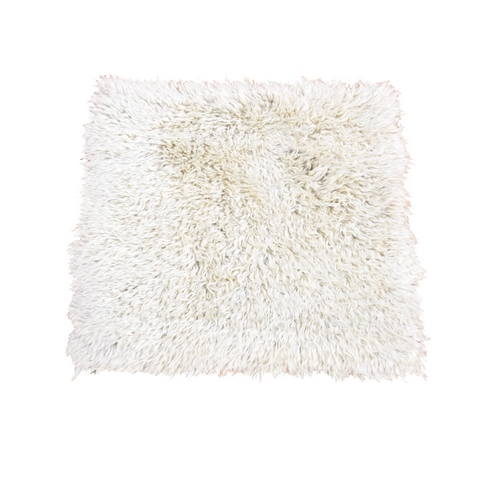 Solid Ivory, Moroccan Weave Shag Hand Knotted Thick and Plush Pure Wool, Sample Fragment, Square 