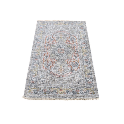Faded Gray, Wool and Silk with Ancient Persian Design, Hand Knotted, Transitional, Oriental 