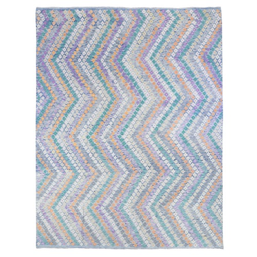 Blue, Afghan Kilim with Geometric Design, Multicolor Flat Weave, Vertical Zig Zag Design, Vegetable Dyes, Pure Wool, Hand Knotted Oriental 