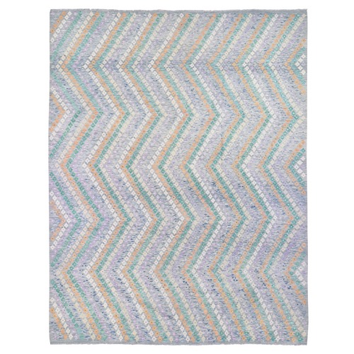 Gray, Afghan Kilim with Geometric Design, Multicolor Flat Weave Vertical Zig Zag Design Vegetable Dyes, Pure Wool Hand Knotted Oriental 