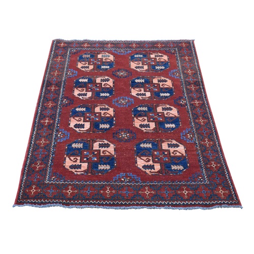 Rust Red, Afghan Ersari with Elephant Feet Design, Hand Knotted Pure Wool, Oriental 