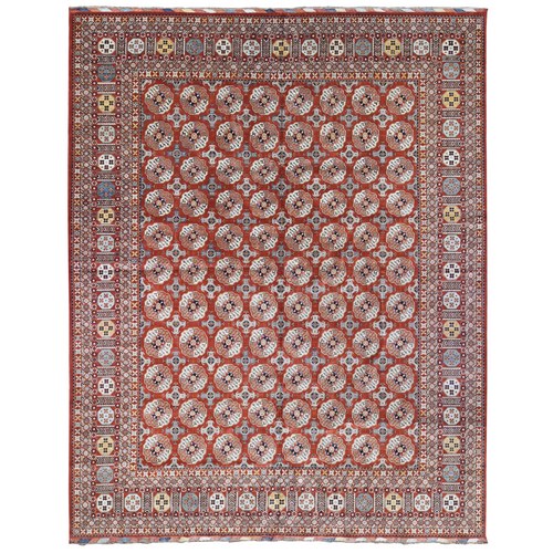 Rust Red, Afghan Ersari with Elephant Feet Design, Hand Knotted Pure Wool, Oversized Oriental 