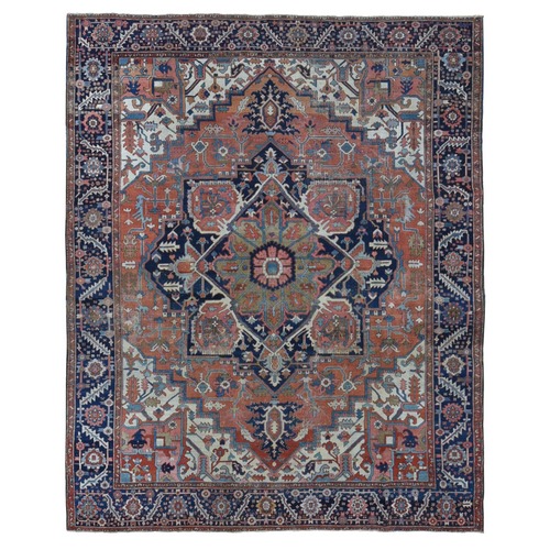 Terracotta Red, Antique Persian Serapi, Good Condition Even Wear, Soft Wool Hand Knotted, Clean Sides and Ends Professionally Secured, Oriental Rug