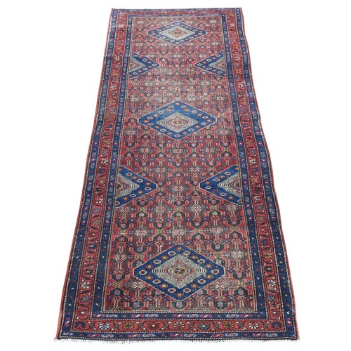 Terracotta Red, Antique Persian Hamadan, Soft Wool Hand Knotted, Even Wear Good Condition, Sides and Ends Professionally Secured, Runner Oriental Rug
