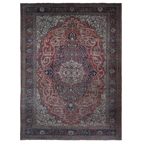 Ruby Red XL Antique Persian Fereghan Sarouk, Even Wear, Sides and Ends Professionally Secured, Clean and Soft with No Repairs, Hand Knotted, Pure Wool Oriental Rug