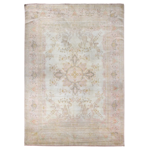 Cream Color, Antique Turkish Oushak with Soft Pastel Colors, Clean, Nice Soft Pile Throughout, Sides and Edges Professionally Secured, Hand Knotted, Pure Wool Oversized Oriental 