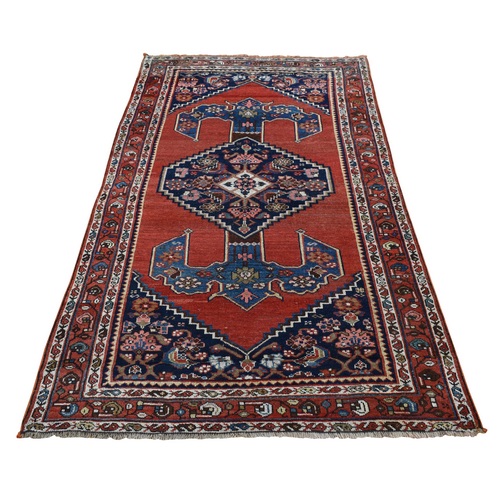 Chili Red, Antique Persian Bijar, Bold Anchored Medallion Design, Good Condition, Soft and Supple, Even Wear, Clean with Sides and Ends Professionally Secured, Hand Knotted Pure Wool Oriental Rug