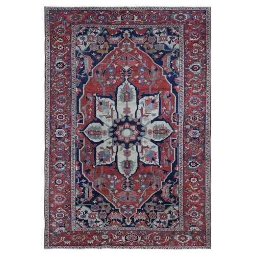 Alabama Crimson, Antique Persian Serapi Heriz, Flower Medallion Design, Pure Wool, Sides and Ends Professionally Secured, cleaned, Hand Knotted, Oriental Rug