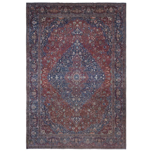 Barn Red, Antique Persian Kashan Debir, Hand Knotted, Pure Wool, Dense Weave, Soft, Evenly Worn, Sides and Ends Professionally Secured, Cleaned, Oversized Oriental Rug