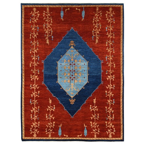 Barn Red, Antiqued Bijar Open Field Design, Natural Dyes, Soft Wool Hand Knotted, Oriental 