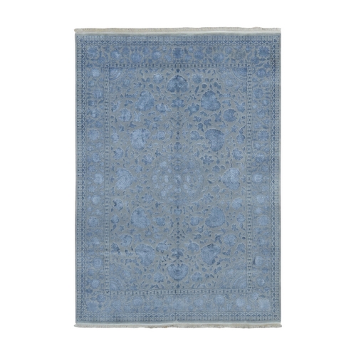 Silk Gray, Kashan, 250 KPSI, Half Wool Half Silk, Hand Knotted, Soft to The Touch, Oriental Rug