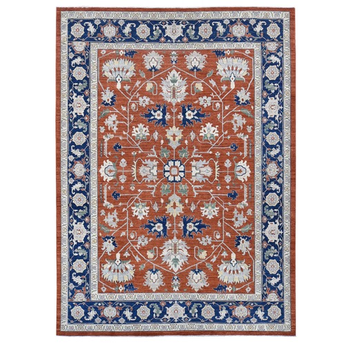 Brick Red, Antiqued Peshawar Heriz with All Over Design, Hand Knotted Pure Wool, Oriental 