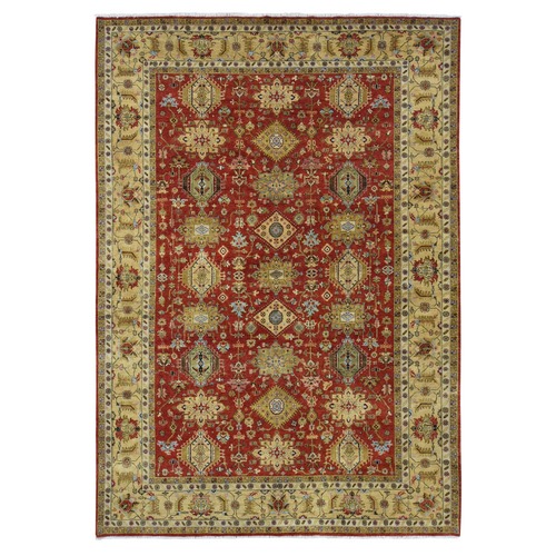 Carmine Red, Karajeh Design with Geometric Elements, Hand Knotted 100% Wool, Oriental Rug
