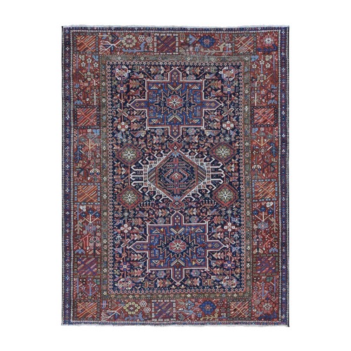 Yale Blue, Antique Persian Karajeh, Good Condition Throughout with Only Slight Wear, Soft Wool Hand Knotted, Clean, Sides and Ends Professionally Secured, Oriental 