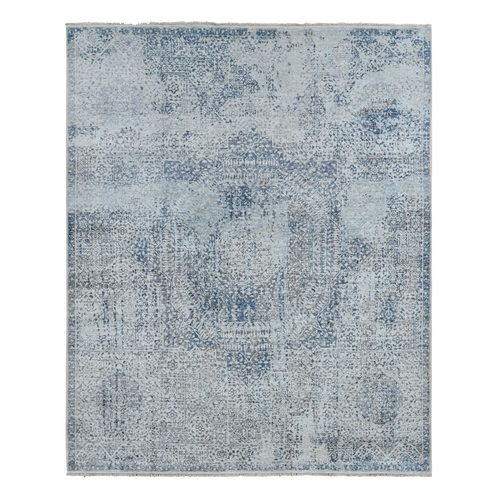 Cloud Gray, Pure Silk, Broken and Erased 15th Century Mamluk Dynasty Design, Vintage, Hand Knotted, Oriental 