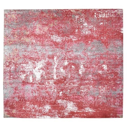 Imperial Red, Modern Abstract Galaxy Design Persian Knot, Pure Soft Wool Hand Knotted, XL Square Oriental 